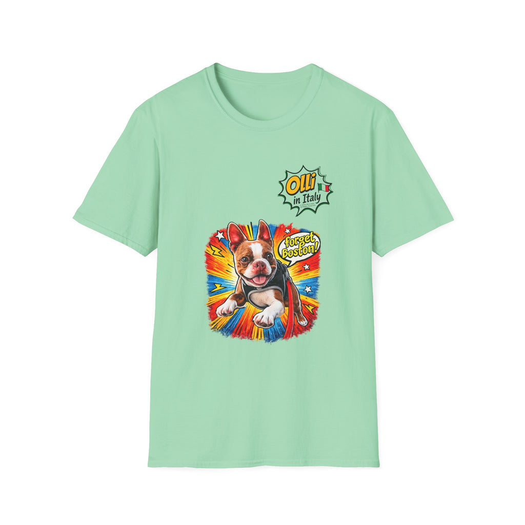 Olli in Italy "Forget Boston" Graphic T-Shirt — Colorful Dog Pop Art Tee