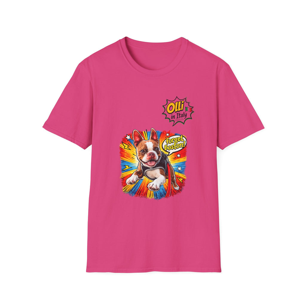 Olli in Italy "Forget Boston" Graphic T-Shirt — Colorful Dog Pop Art Tee