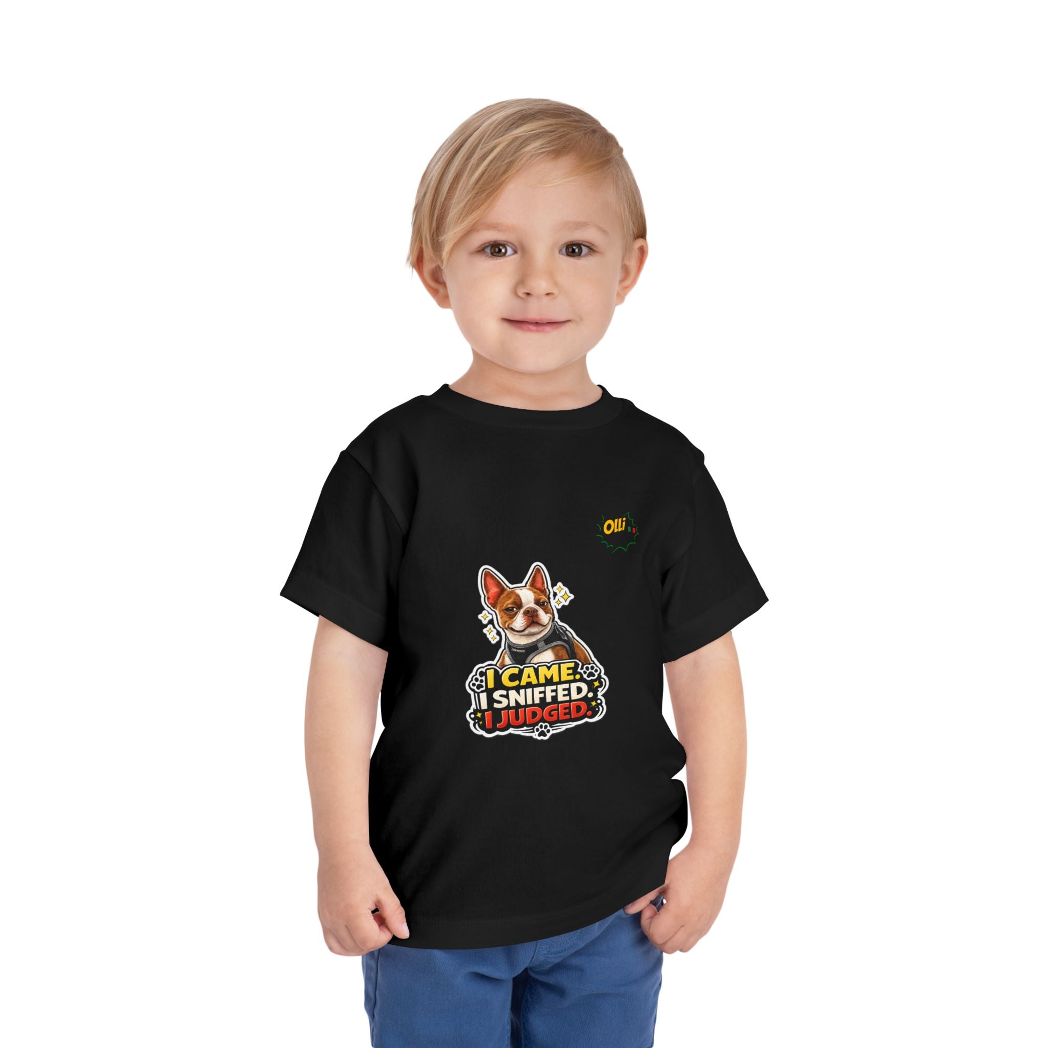 Toddler Tee — Cute Olli the Boston Terrier "I Came, I Sniffed, I Judged" Graphic