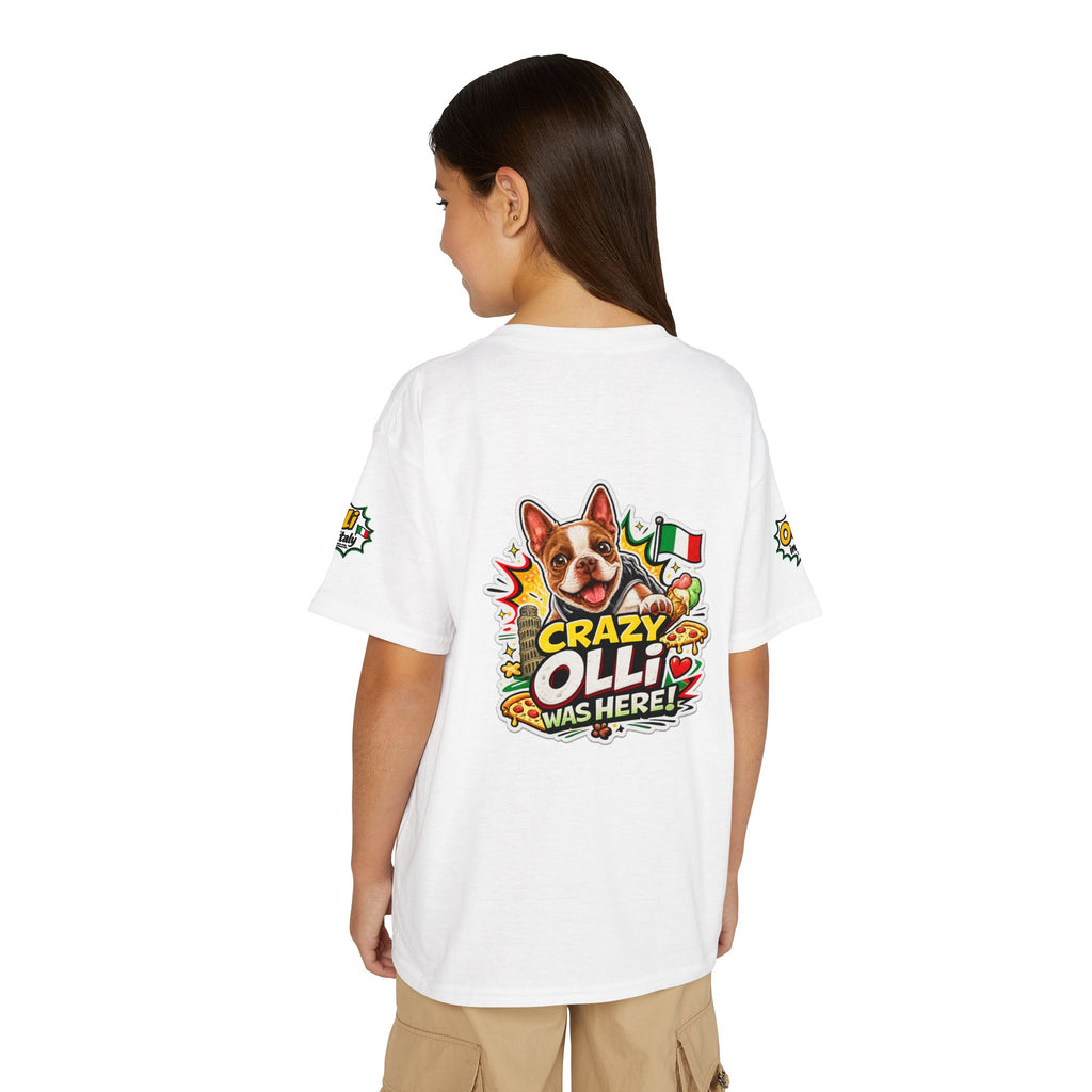 Youth T-Shirt — "Crazy Olli Was Here" Olli the Boston Terrier In Italy Dog Graphic
