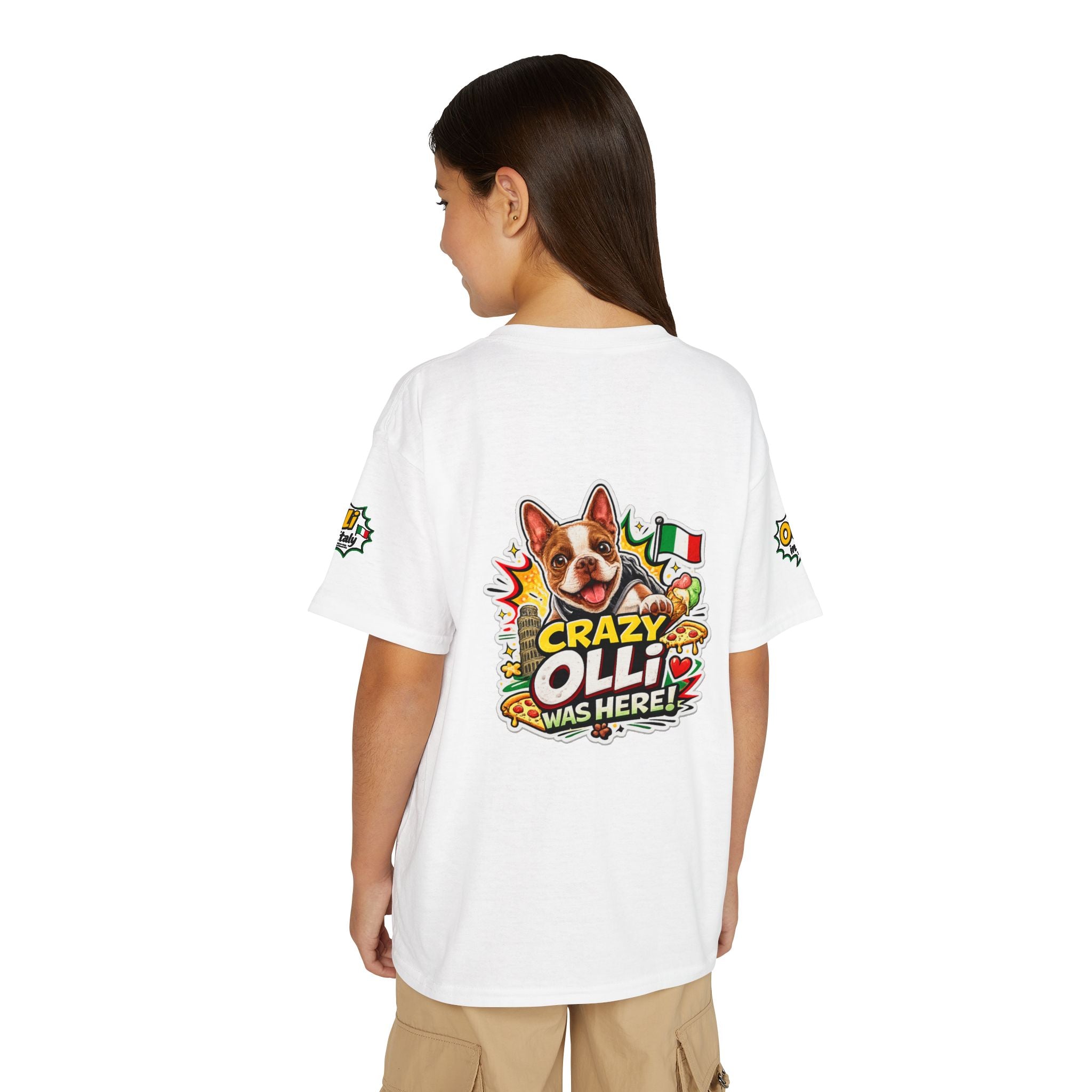 Youth T-Shirt — "Crazy Olli Was Here" Olli the Boston Terrier In Italy Dog Graphic
