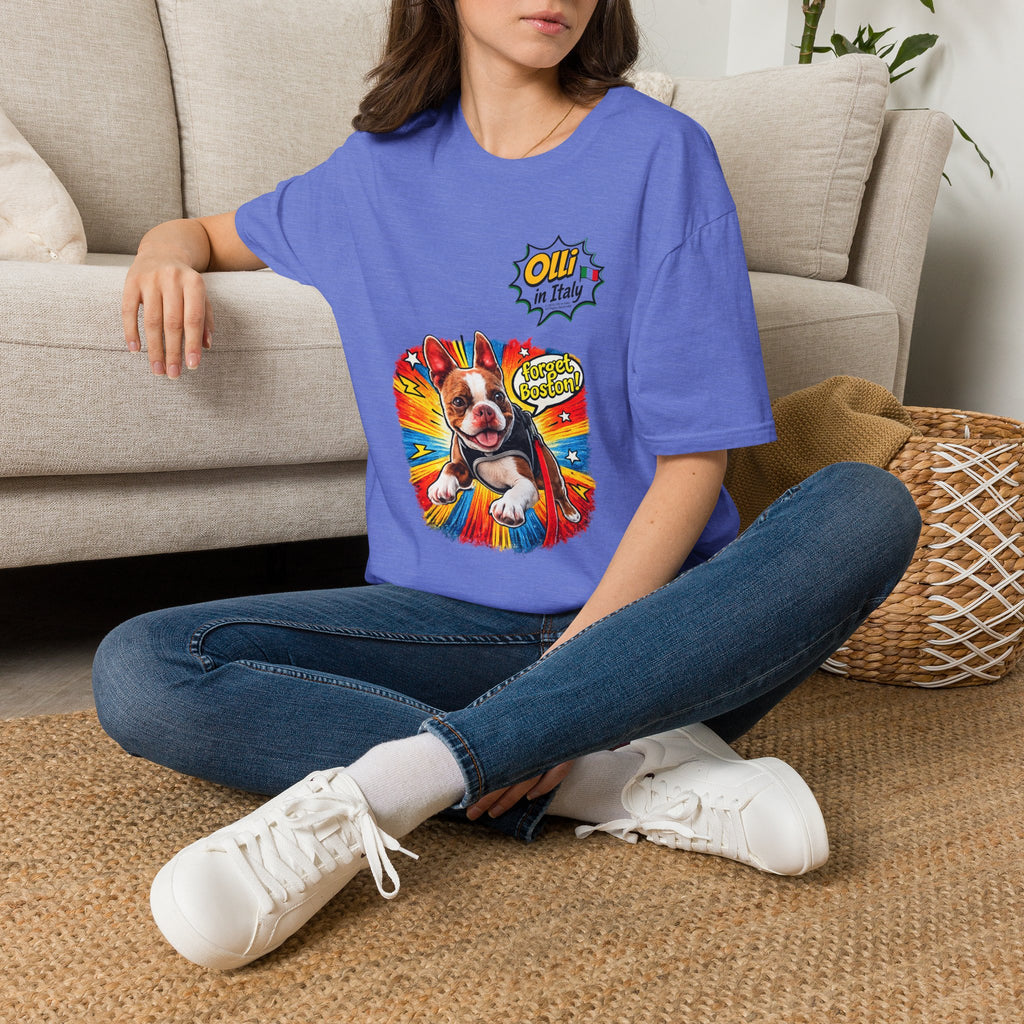 Olli in Italy "Forget Boston" Graphic T-Shirt — Colorful Dog Pop Art Tee