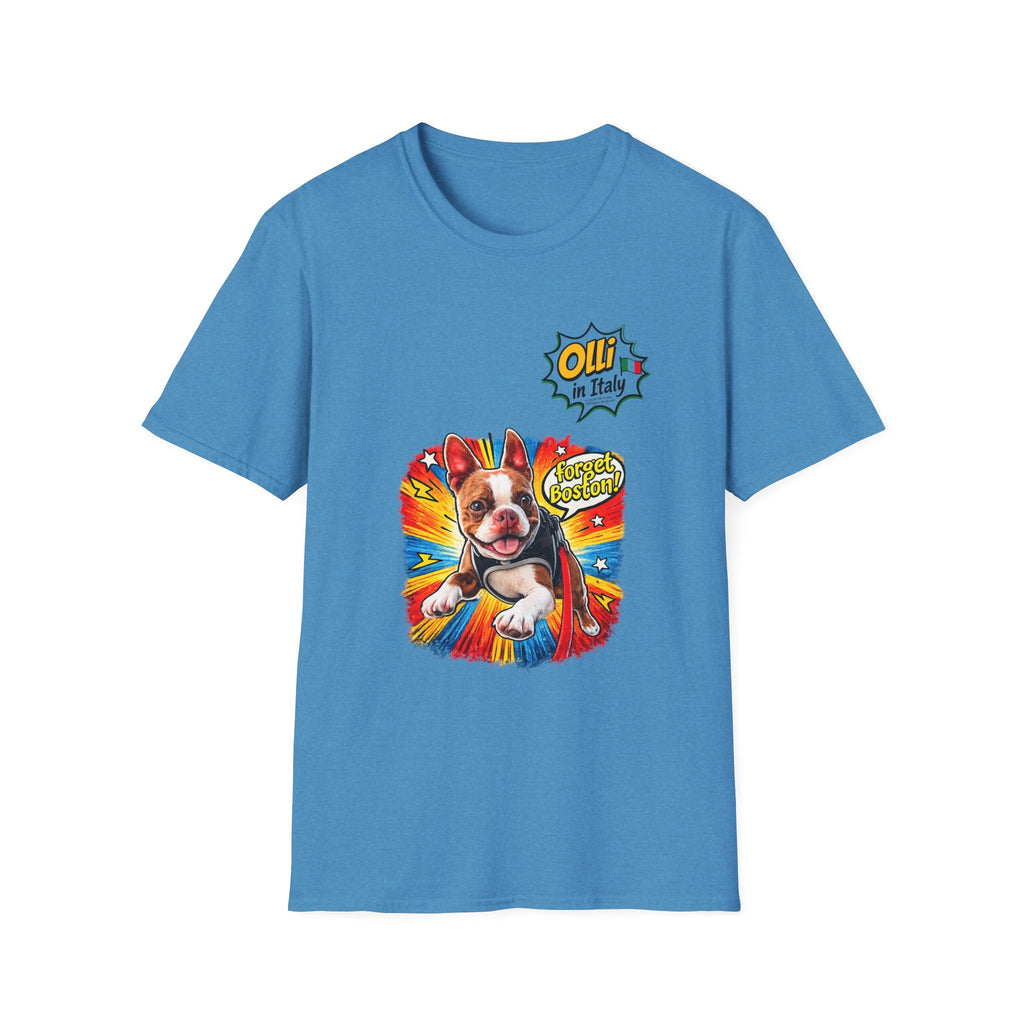 Olli in Italy "Forget Boston" Graphic T-Shirt — Colorful Dog Pop Art Tee