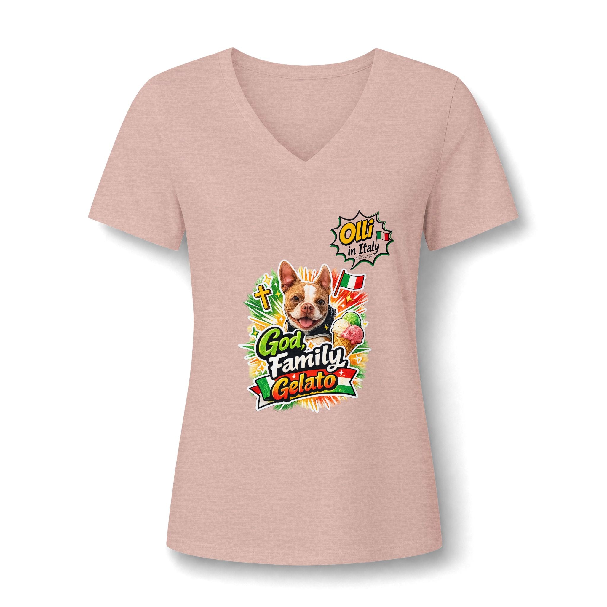 Family Gelato Dog V-Neck Tee | Cute Puppy Gelato Design