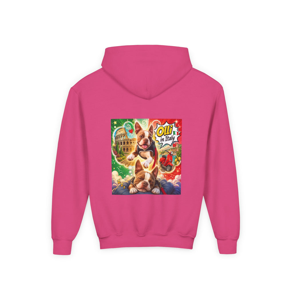 Youth Hoodie — "Olli in Italy" Boston Terrier Sweatshirt