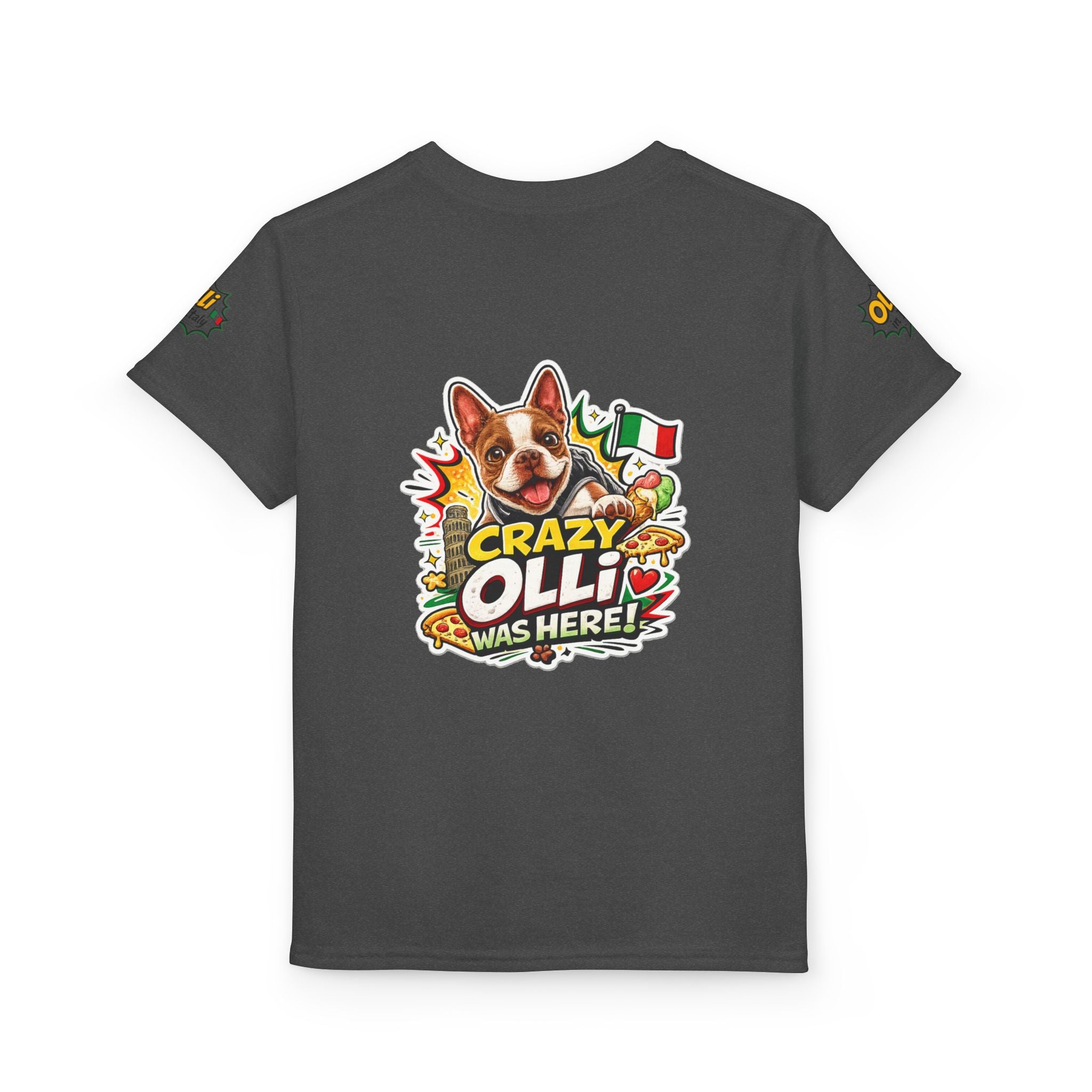 Youth T-Shirt — "Crazy Olli Was Here" Olli the Boston Terrier In Italy Dog Graphic