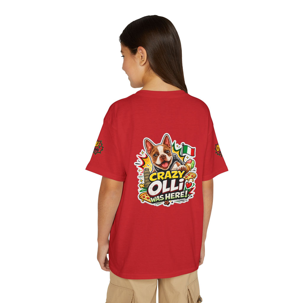 Youth T-Shirt — "Crazy Olli Was Here" Olli the Boston Terrier In Italy Dog Graphic