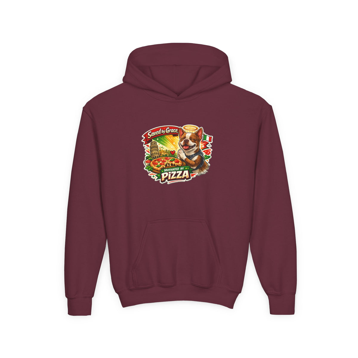 Youth Hoodie — Olli in Italy Pizza Dog Graphic Sweatshirt