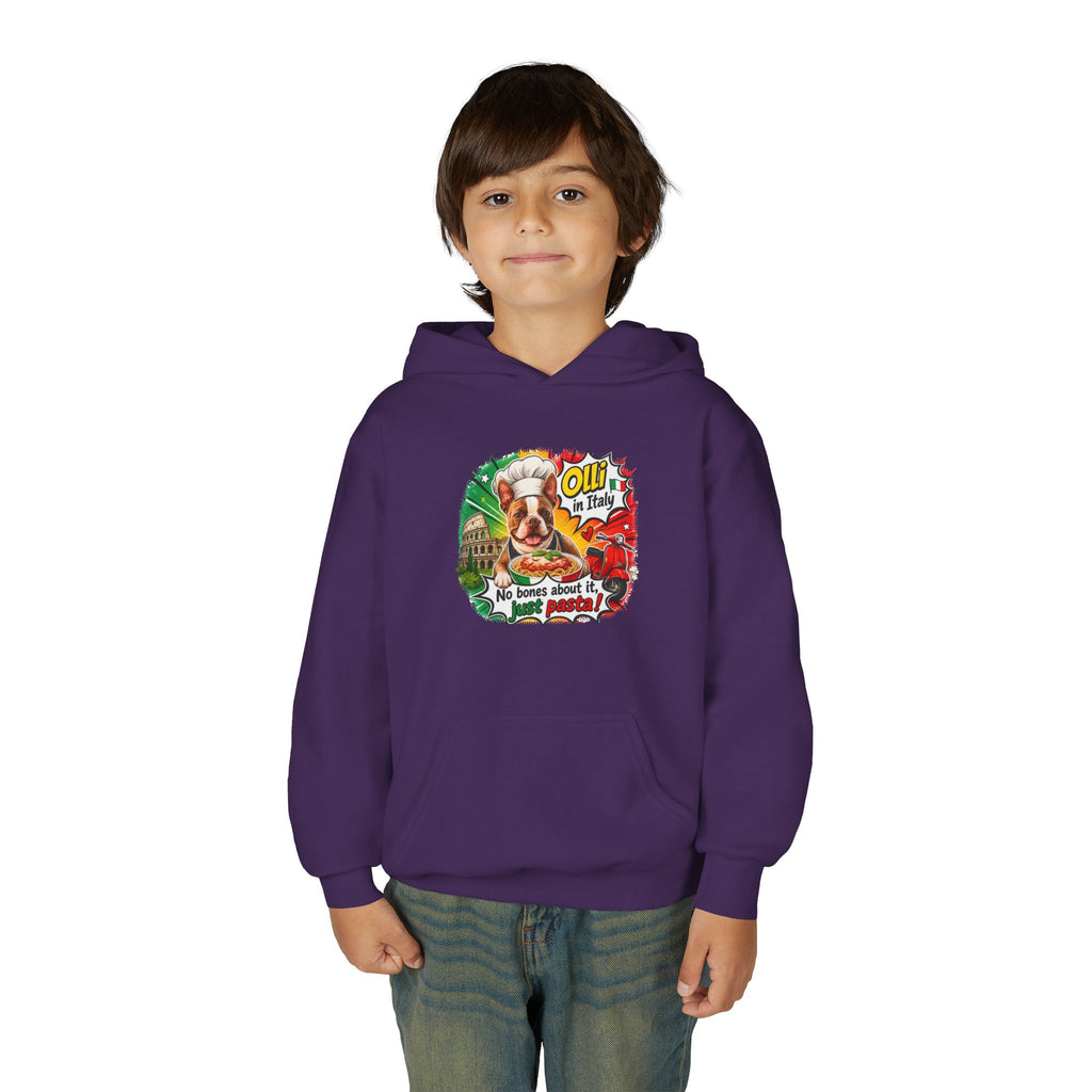 Youth Hoodie — "Olli in Italy" Boston Terrier Sweatshirt