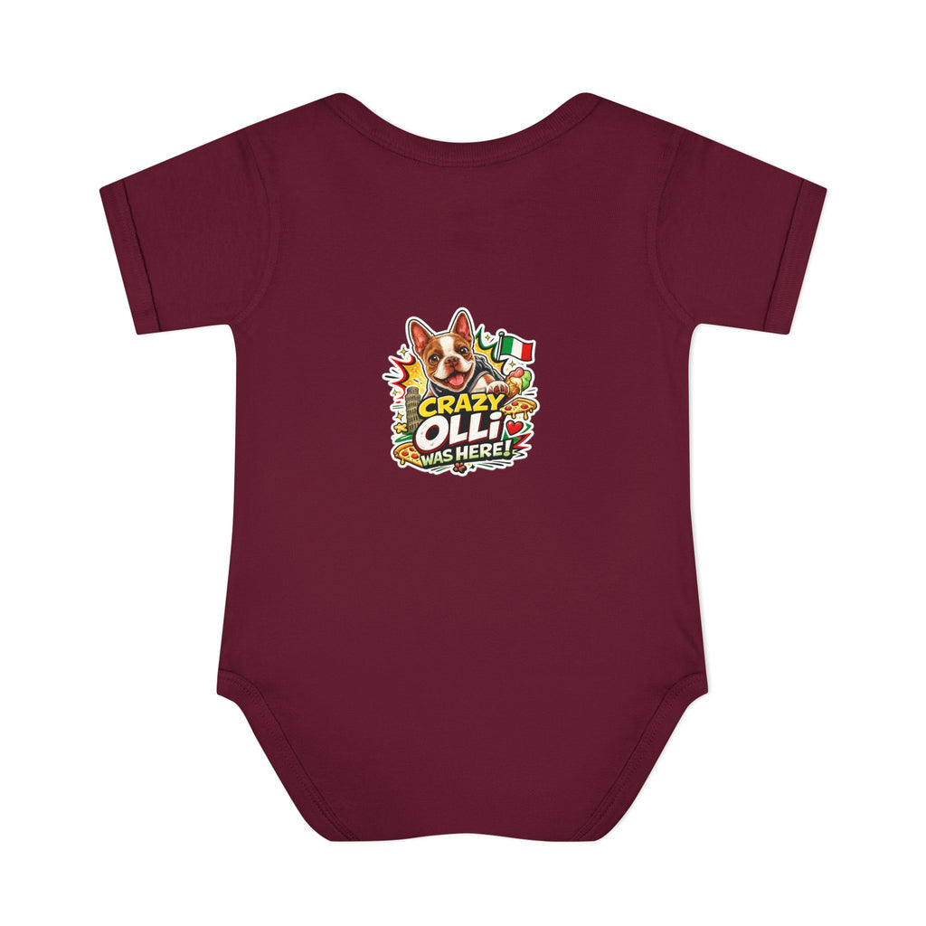 Infant Bodysuit — "My Nose Says This Way" Olli In Italy Boston Terrier Onesie (Front & Back Cute Dog Design)