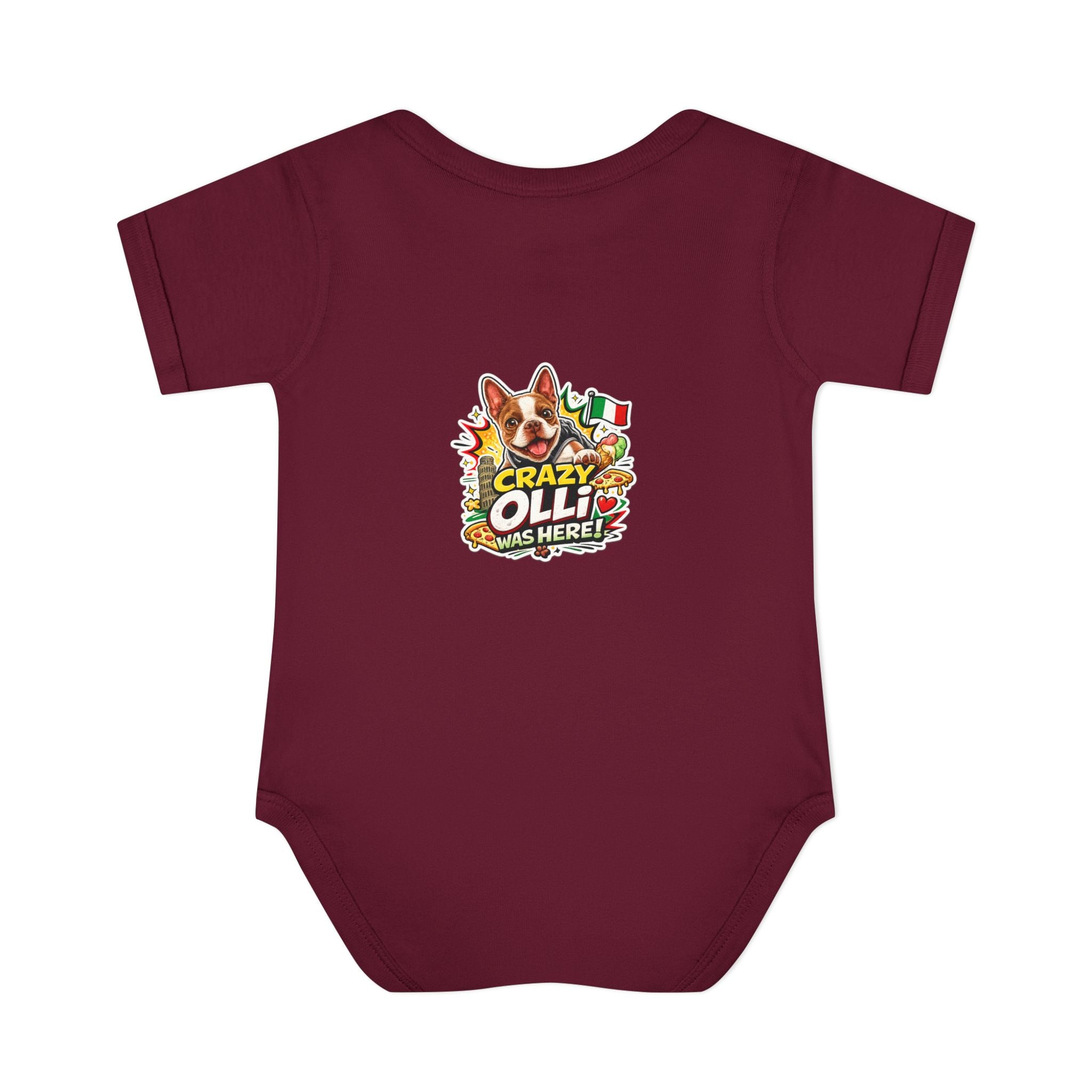 Infant Bodysuit — "My Nose Says This Way" Olli In Italy Boston Terrier Onesie (Front & Back Cute Dog Design)