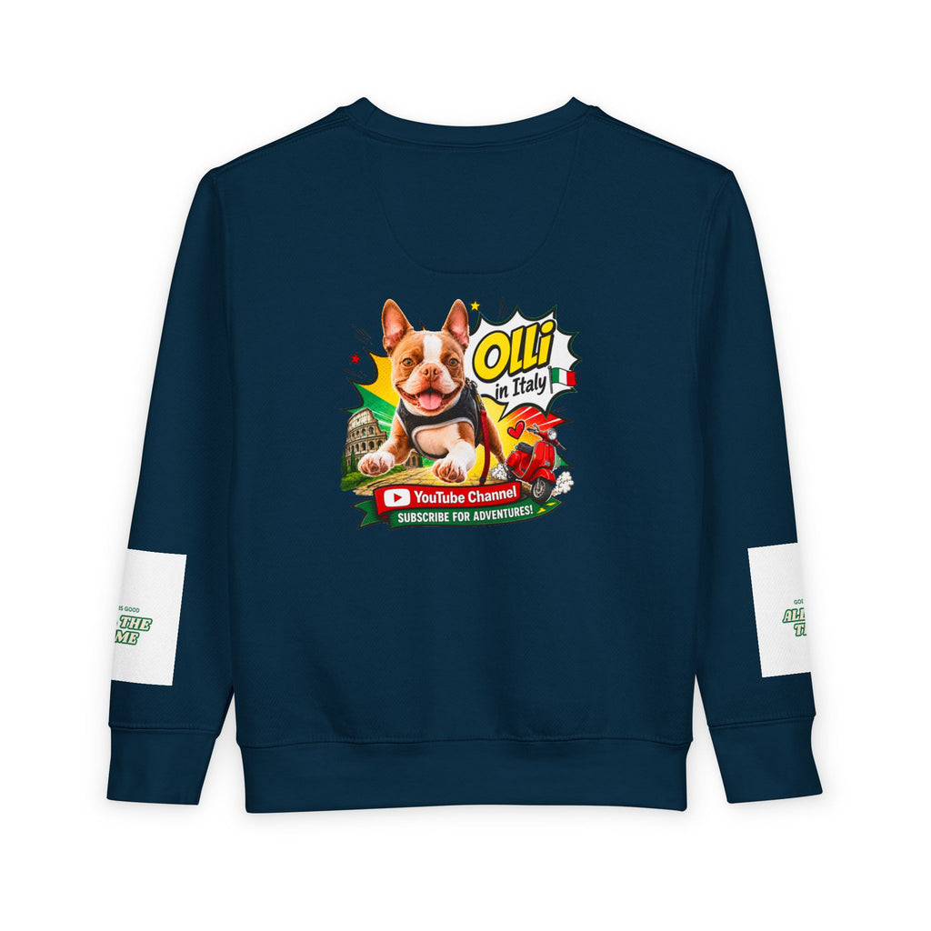 Toddler Sweatshirt - "Olli in Italy" Cute Boston Terrier Puppy Travel Crewneck