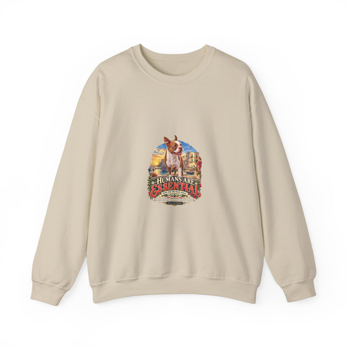 Essential Humans Crewneck Sweatshirt — Vintage Scenic 'Humans Are Essential' Design