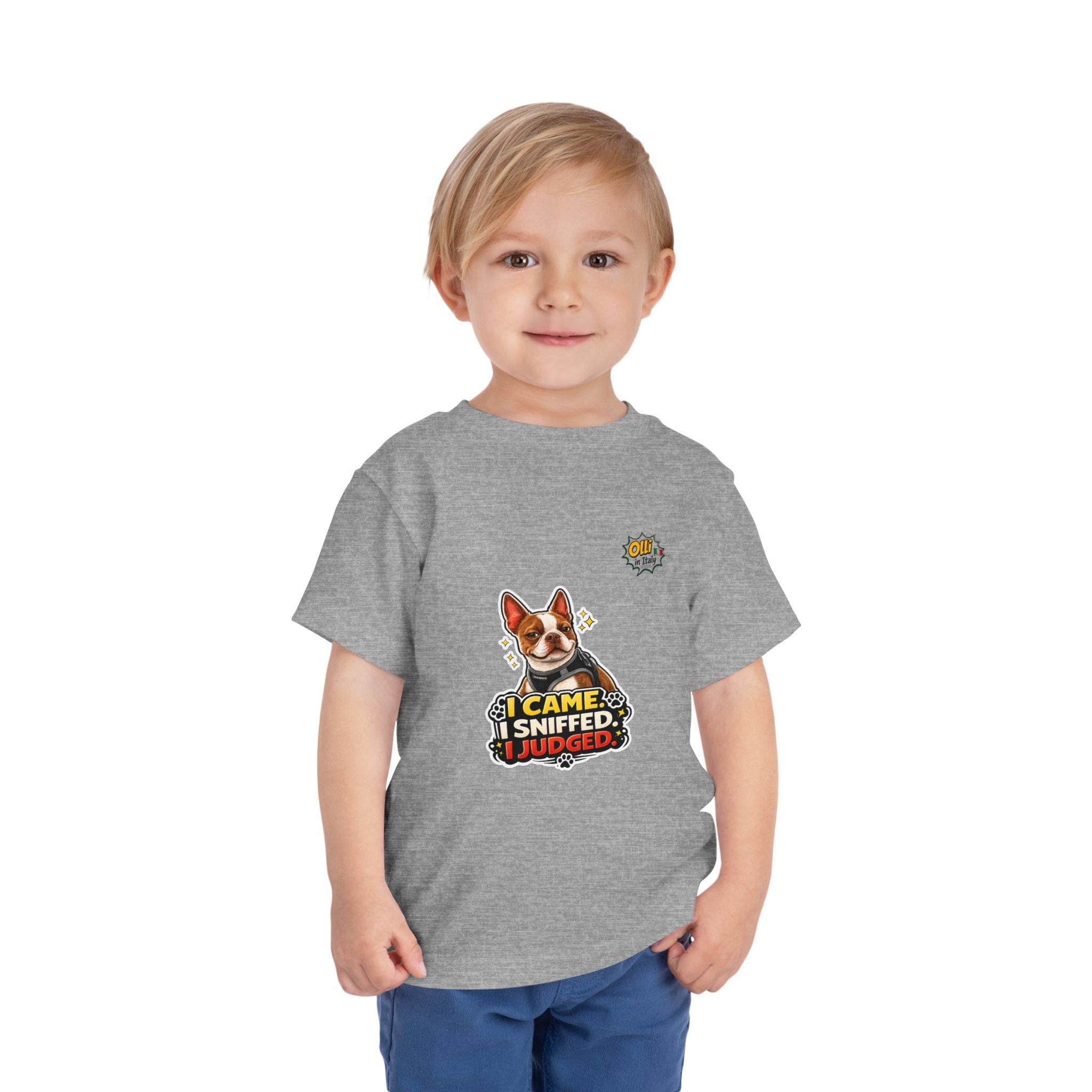 Toddler Tee — Cute Olli the Boston Terrier "I Came, I Sniffed, I Judged" Graphic