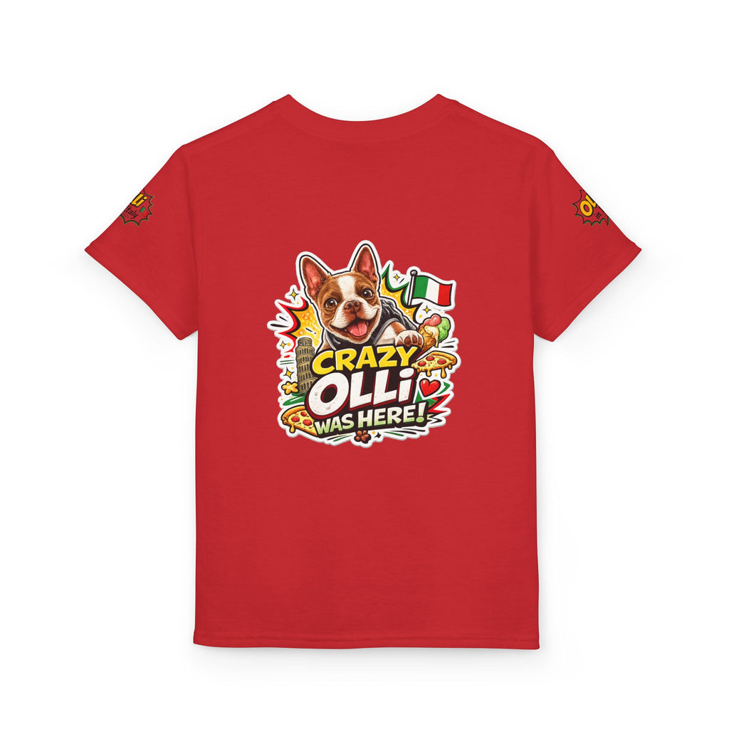 Youth T-Shirt — "Crazy Olli Was Here" Olli the Boston Terrier In Italy Dog Graphic