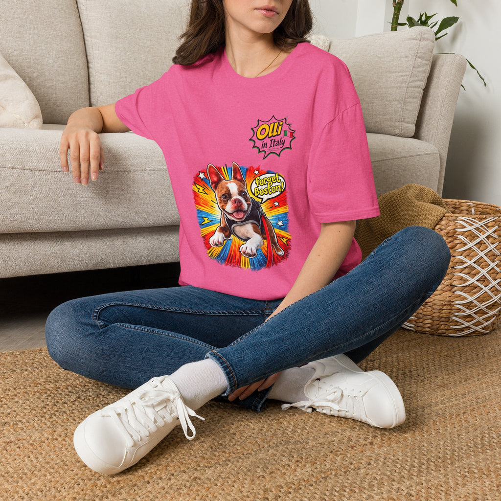 Olli in Italy "Forget Boston" Graphic T-Shirt — Colorful Dog Pop Art Tee