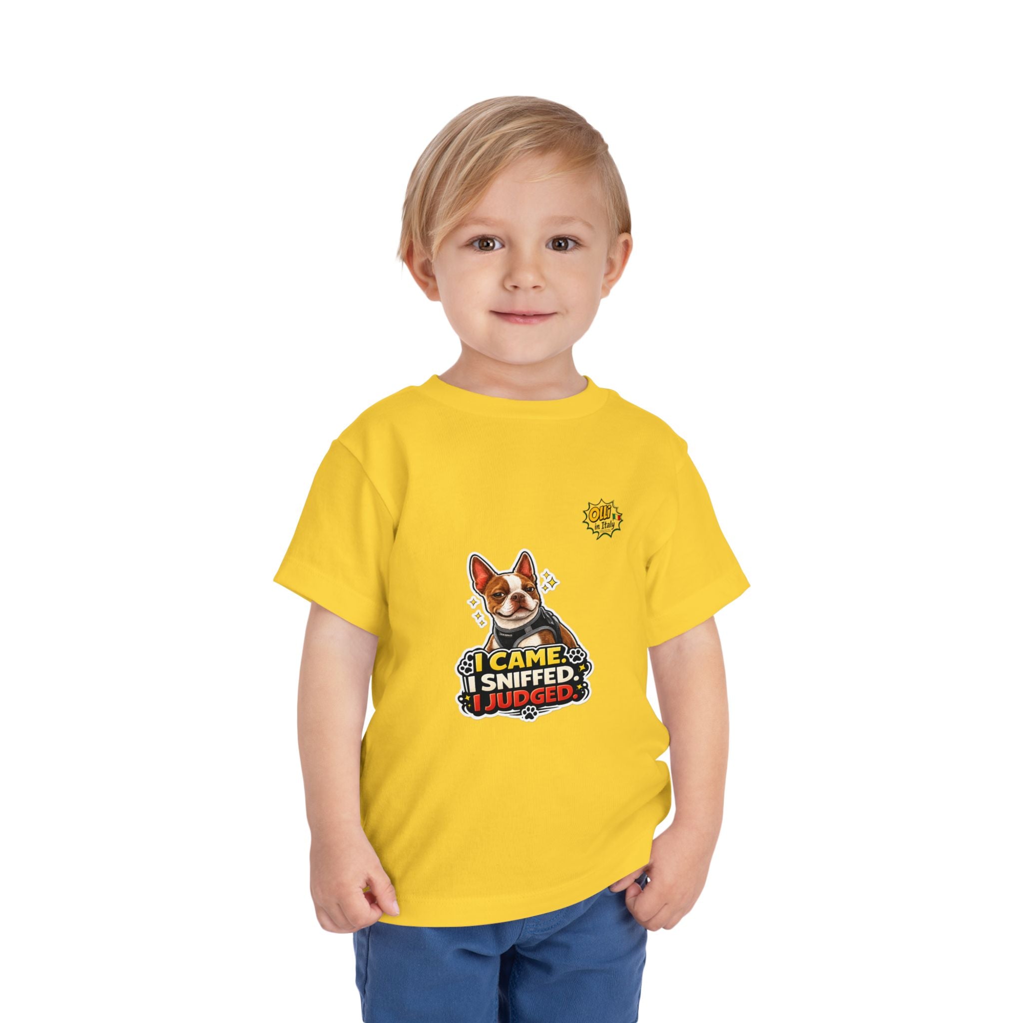 Toddler Tee — Cute Olli the Boston Terrier "I Came, I Sniffed, I Judged" Graphic