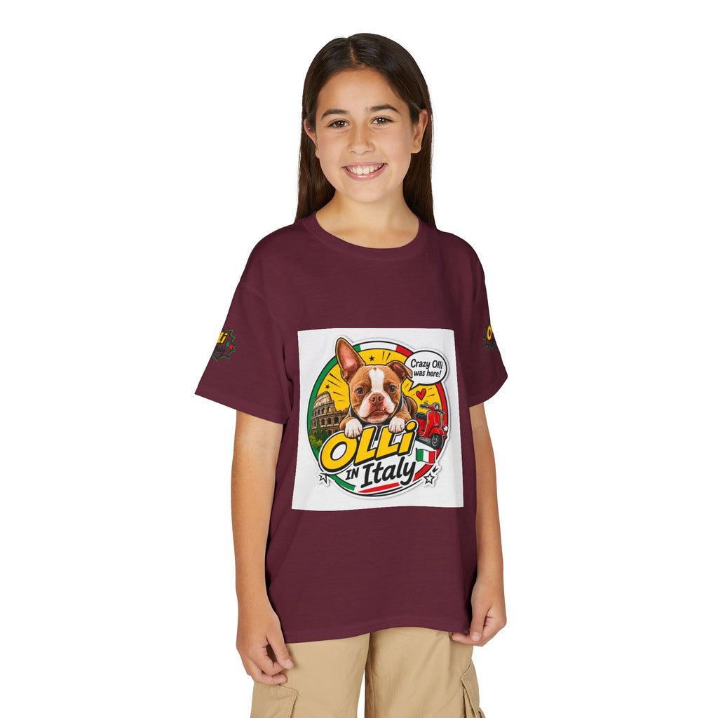 Youth T-Shirt — "Crazy Olli Was Here" Olli the Boston Terrier In Italy Dog Graphic