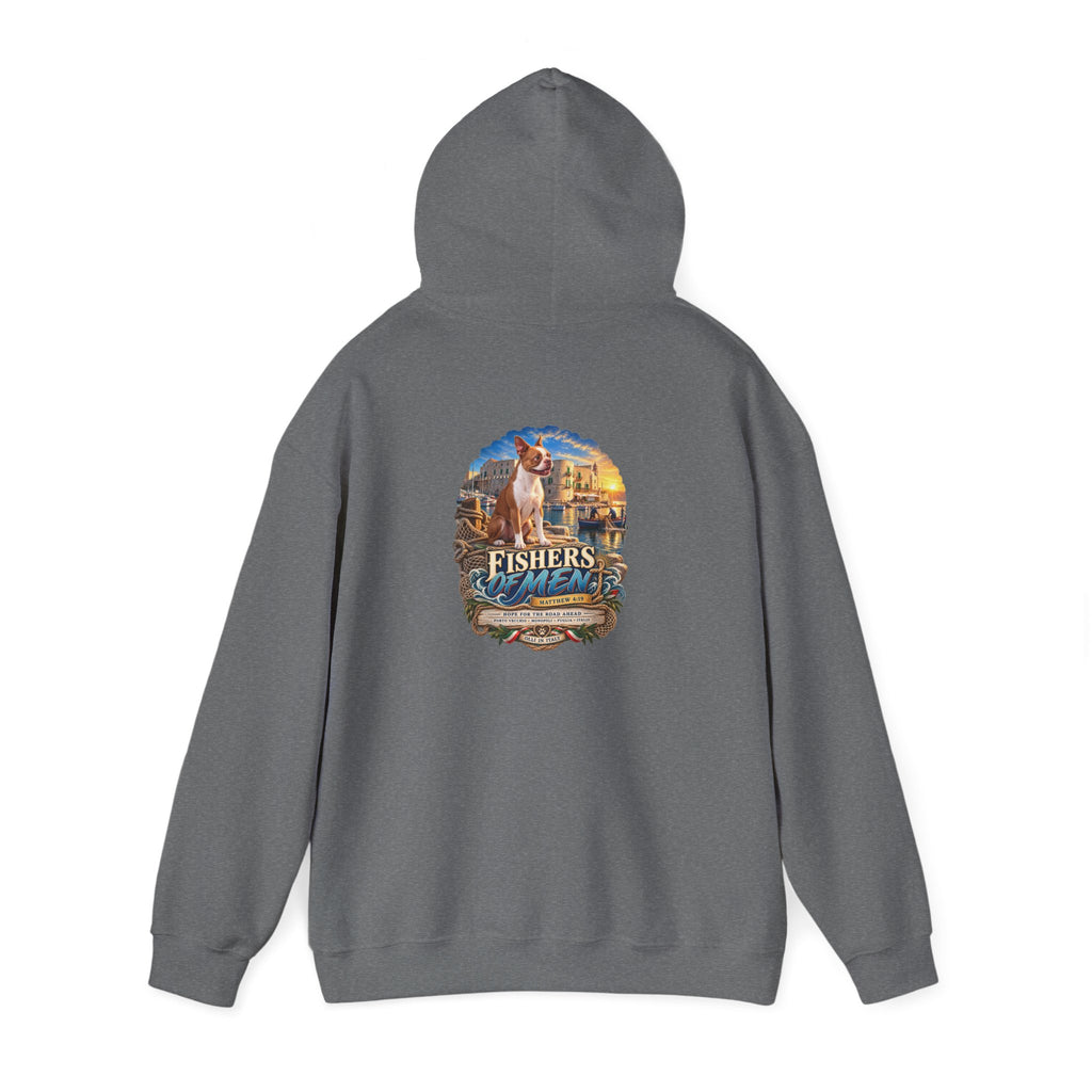 Fishers Indiana Hoodie — Vintage Lakeside Harbor Illustration