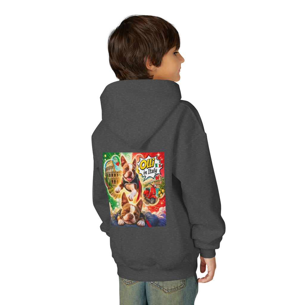 Youth Hoodie — "Olli in Italy" Boston Terrier Sweatshirt