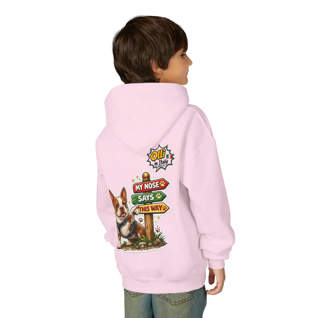 Olli the Boston Terrier Pizza Adventure Hoodie | My Nose Says This Way sweatshirt