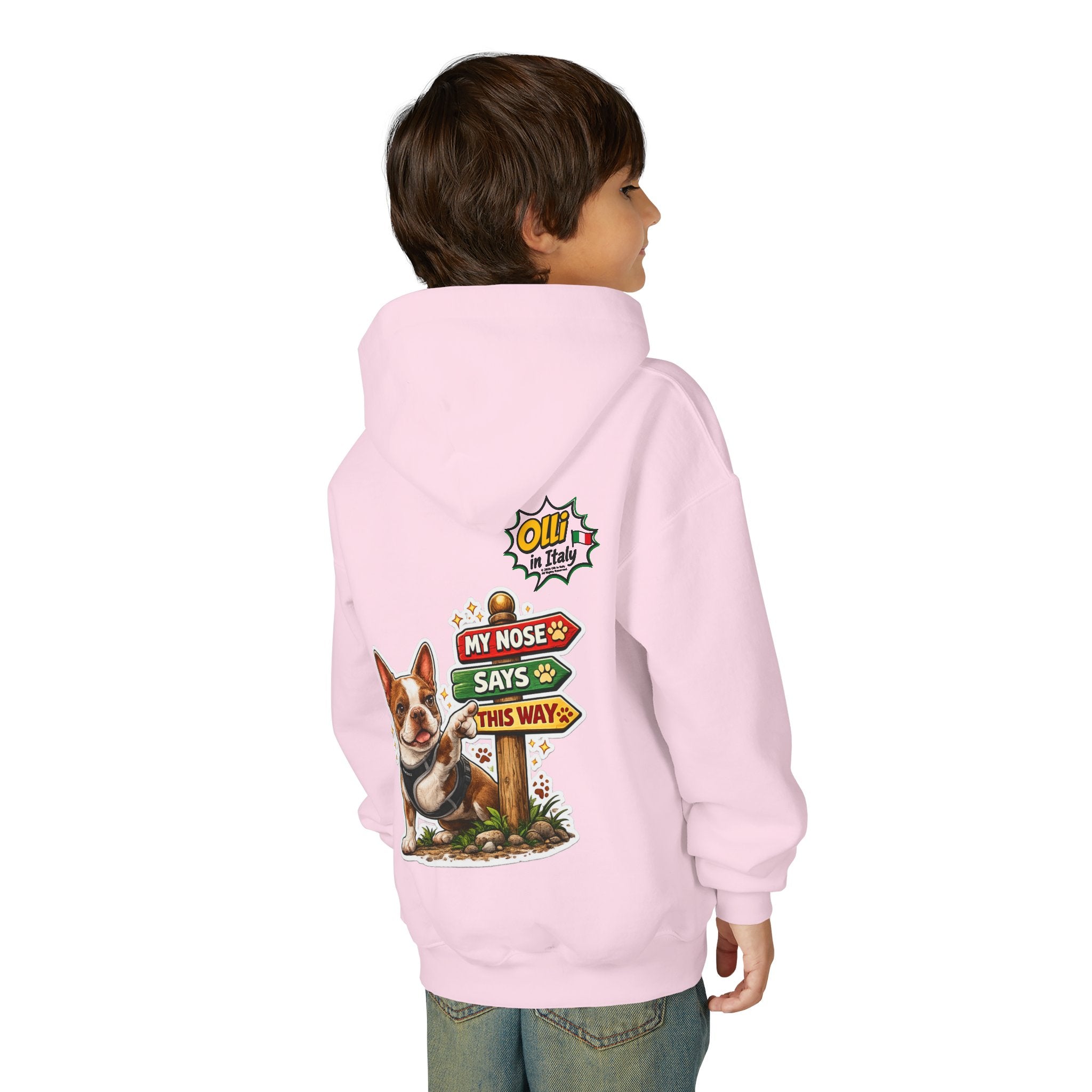 Olli the Boston Terrier Pizza Adventure Hoodie | My Nose Says This Way sweatshirt