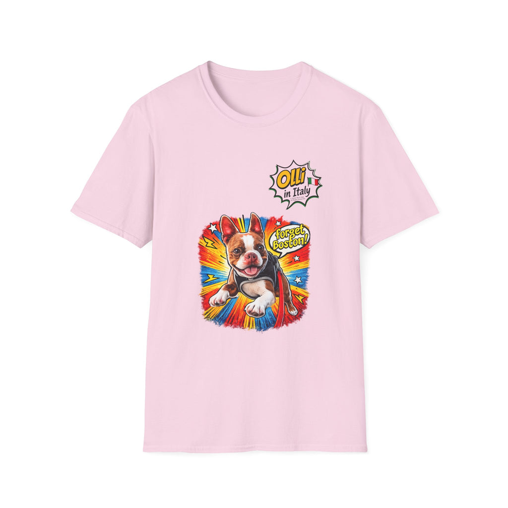 Olli in Italy "Forget Boston" Graphic T-Shirt — Colorful Dog Pop Art Tee