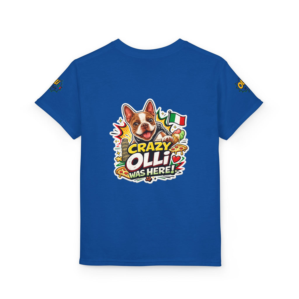Youth T-Shirt — "Crazy Olli Was Here" Olli the Boston Terrier In Italy Dog Graphic