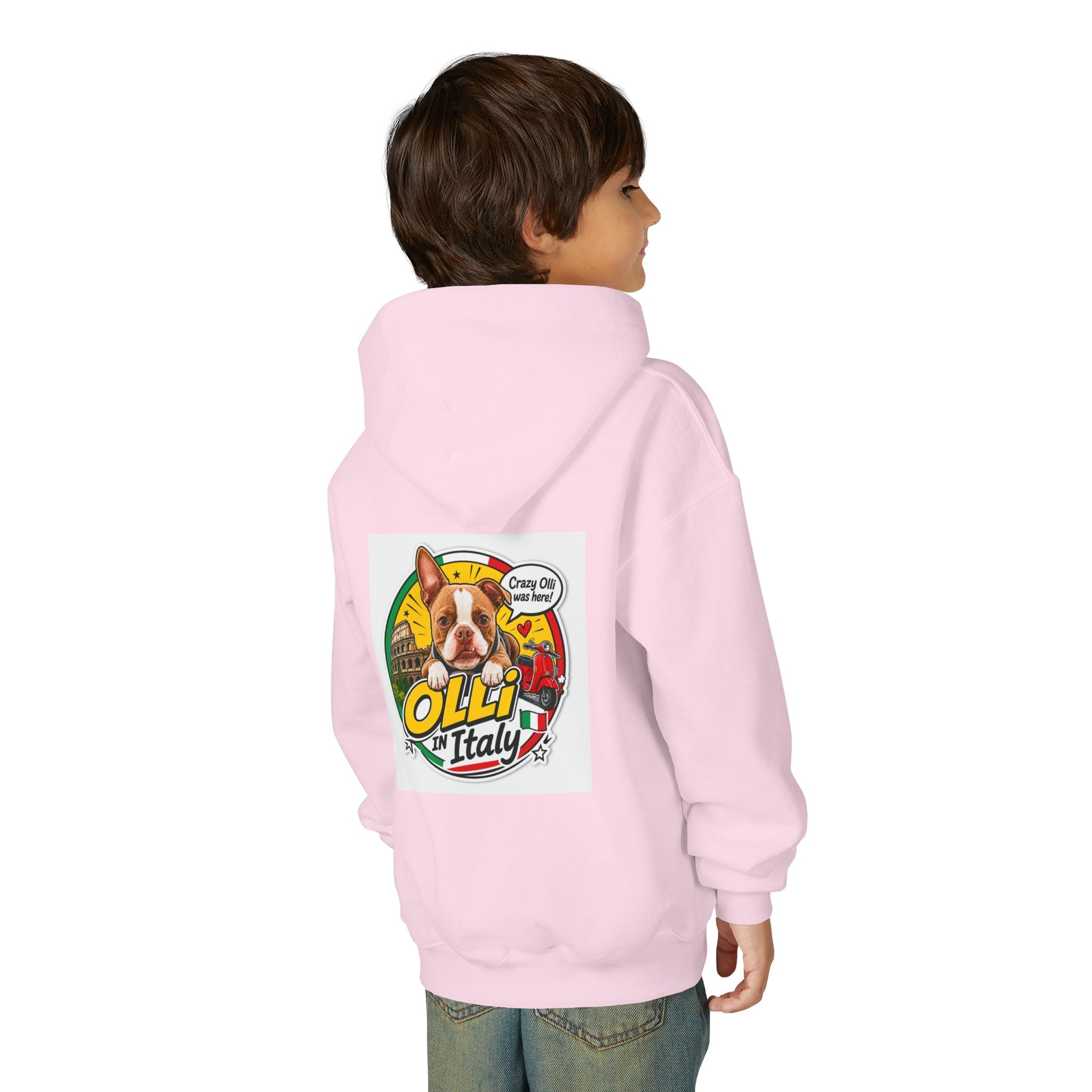 Youth Hoodie — Olli in Italy Pizza Dog Graphic Sweatshirt
