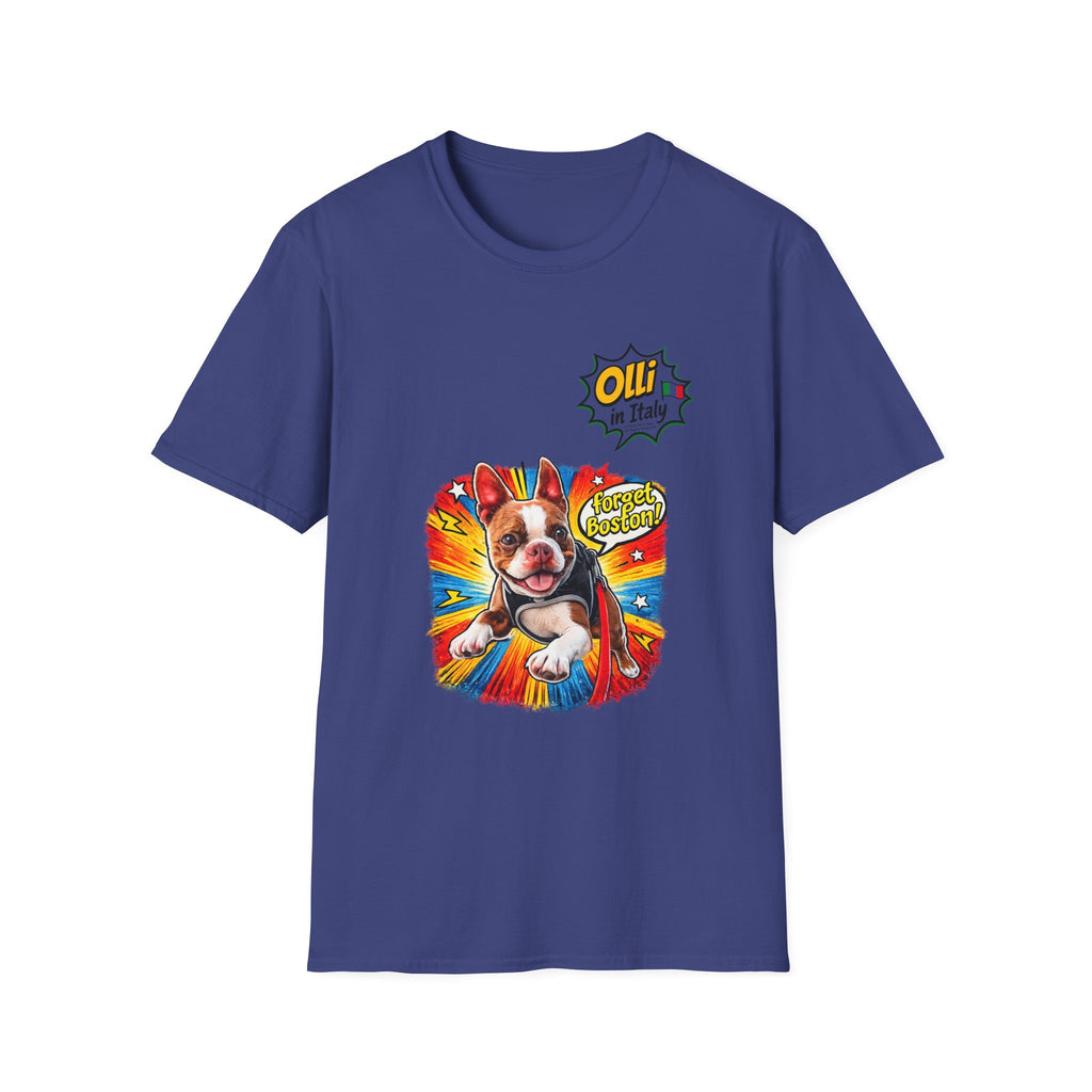 Olli in Italy "Forget Boston" Graphic T-Shirt — Colorful Dog Pop Art Tee