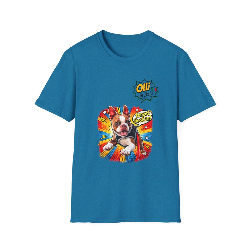 Olli in Italy "Forget Boston" Graphic T-Shirt — Colorful Dog Pop Art Tee