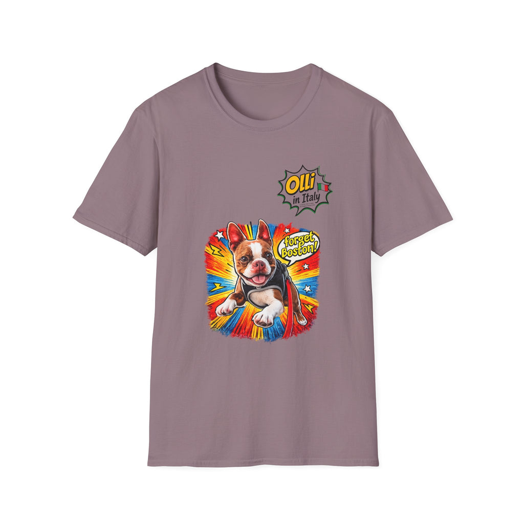 Olli in Italy "Forget Boston" Graphic T-Shirt — Colorful Dog Pop Art Tee