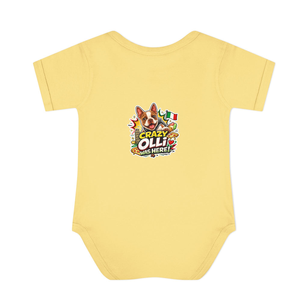 Infant Bodysuit — "My Nose Says This Way" Olli In Italy Boston Terrier Onesie (Front & Back Cute Dog Design)