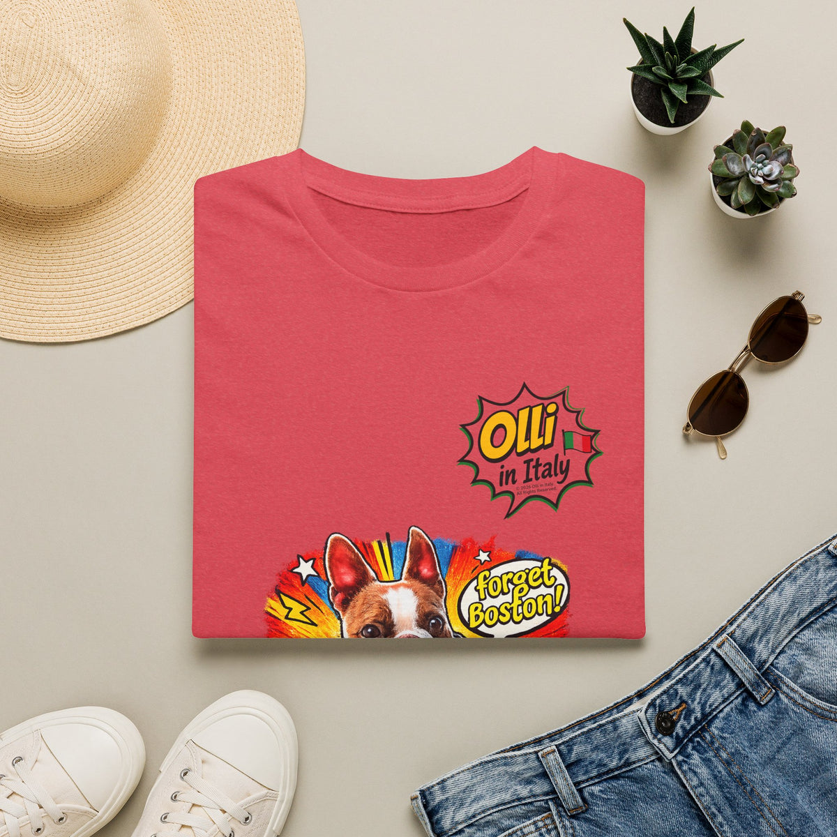 Olli in Italy "Forget Boston" Graphic T-Shirt — Colorful Dog Pop Art Tee
