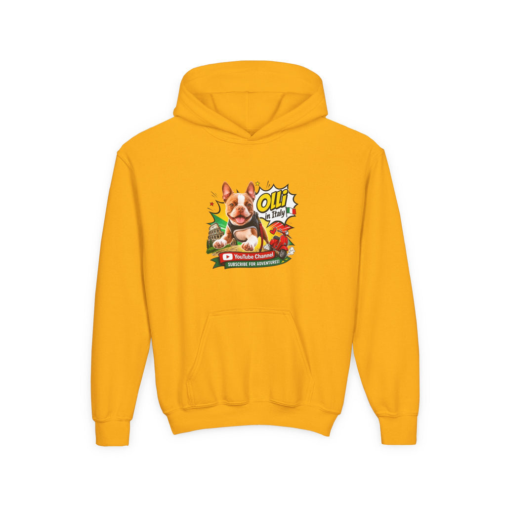 Olli the Boston Terrier in Italy Hoodie — "My Nose Says This Way" Youth Pullover