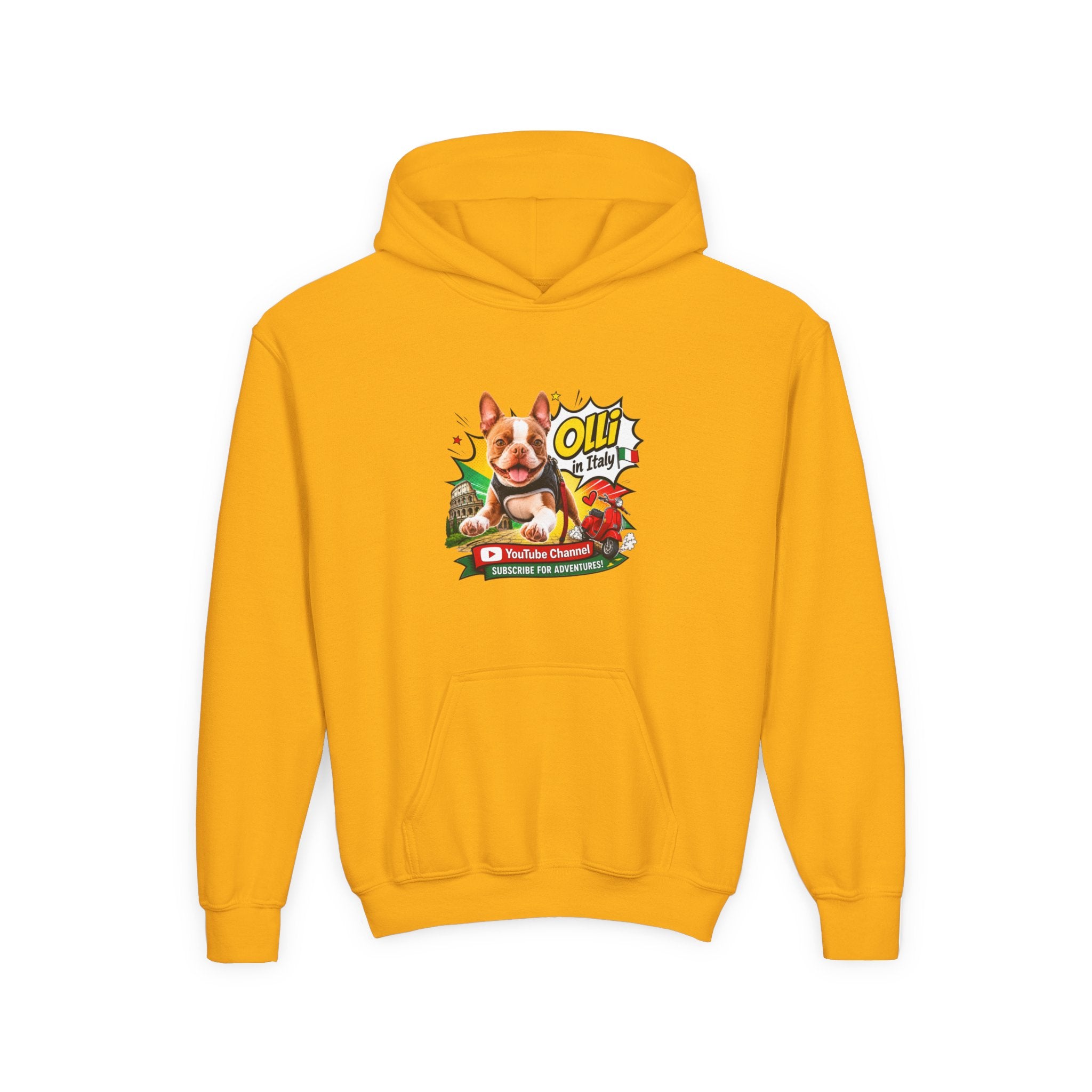 Olli the Boston Terrier in Italy Hoodie — "My Nose Says This Way" Youth Pullover