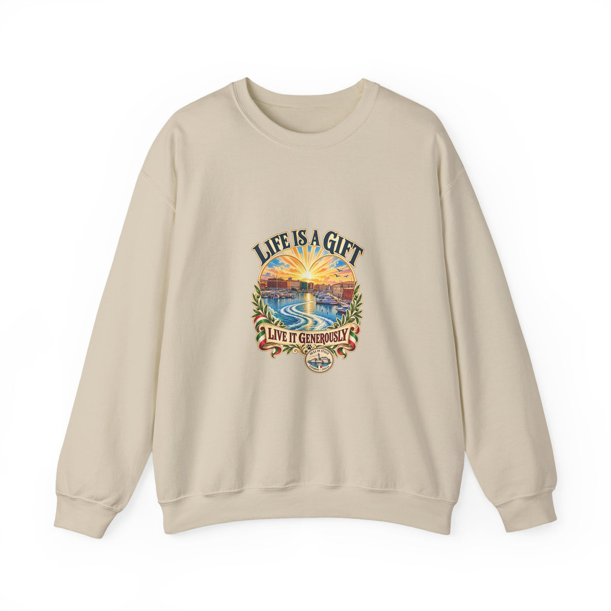 Life Is a Gift Crewneck Sweatshirt – 'Live It Generously' Graphic