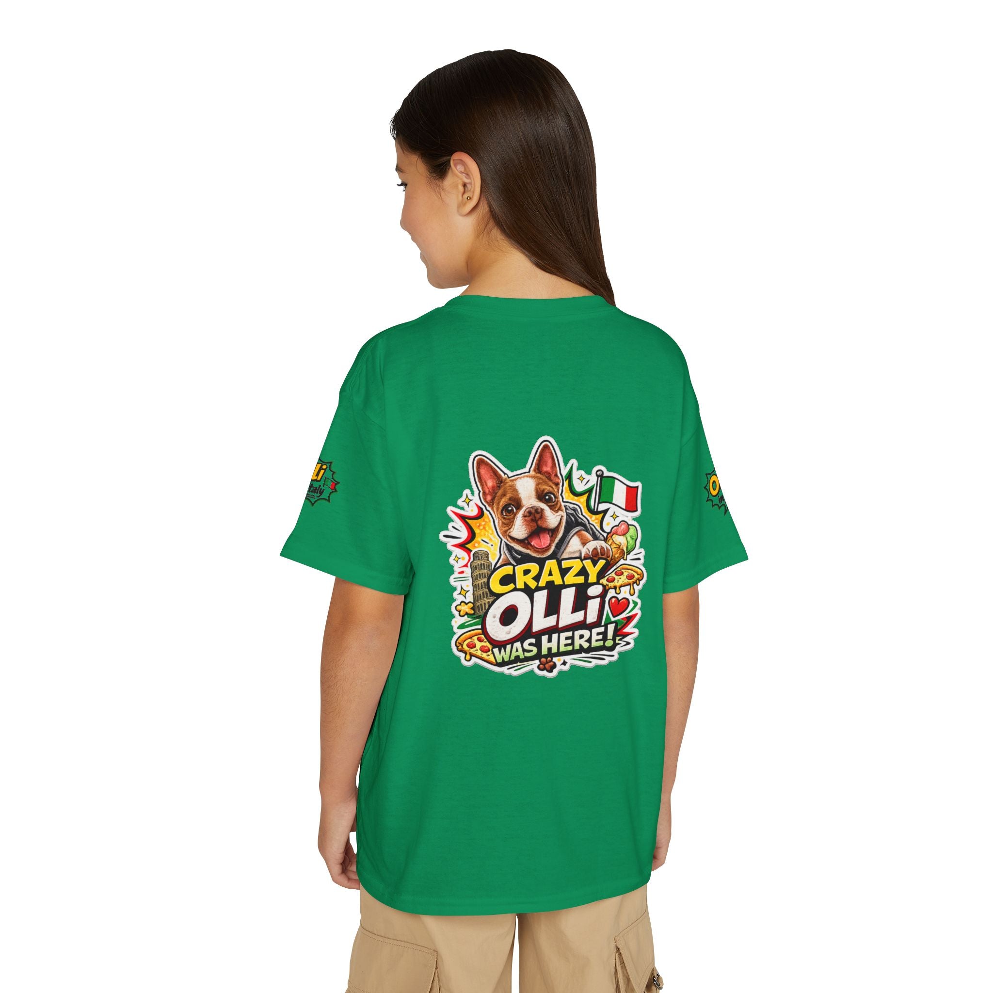 Youth T-Shirt — "Crazy Olli Was Here" Olli the Boston Terrier In Italy Dog Graphic