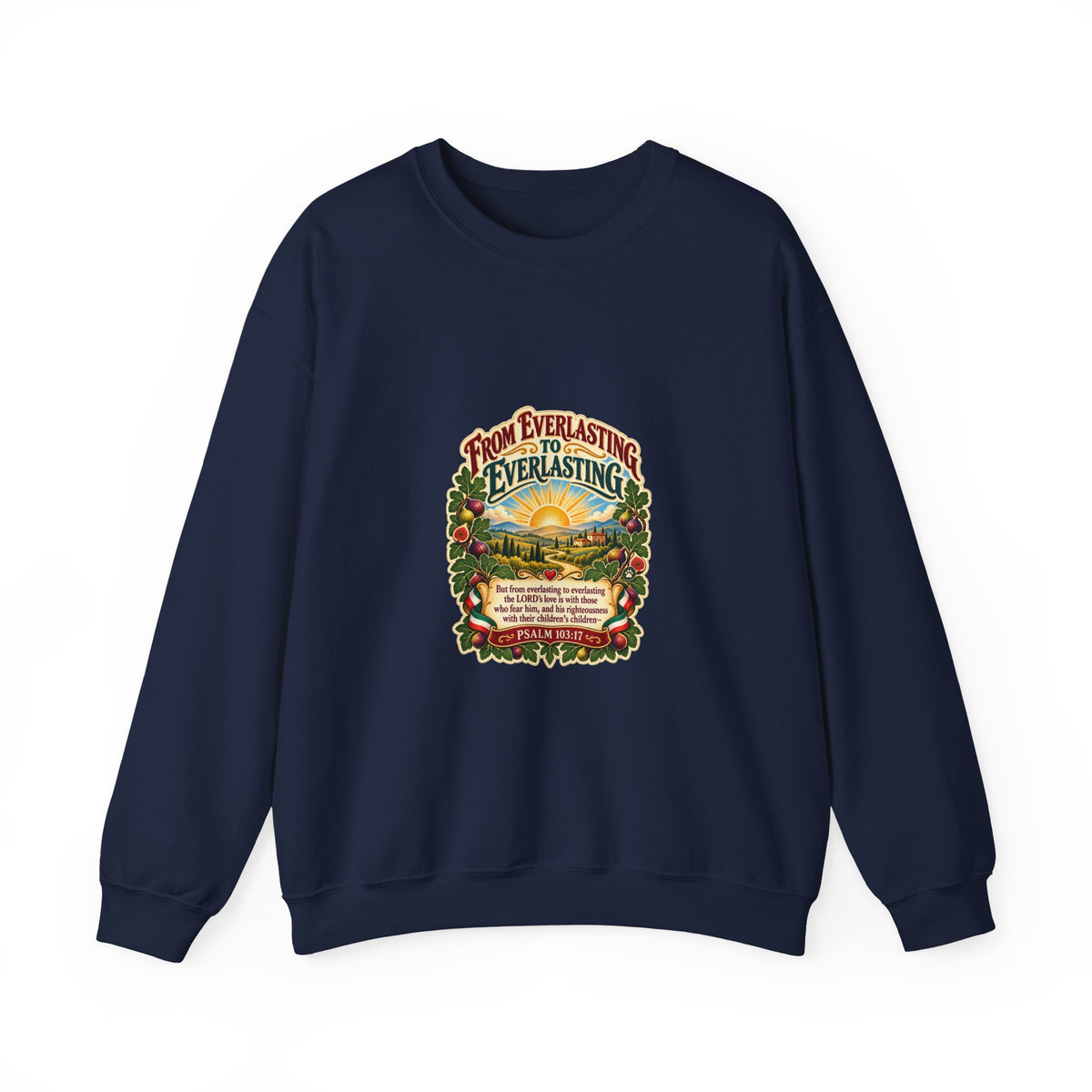 Crewneck Sweatshirt - 'From Everlasting to Everlasting' Vintage Floral Inspirational Design