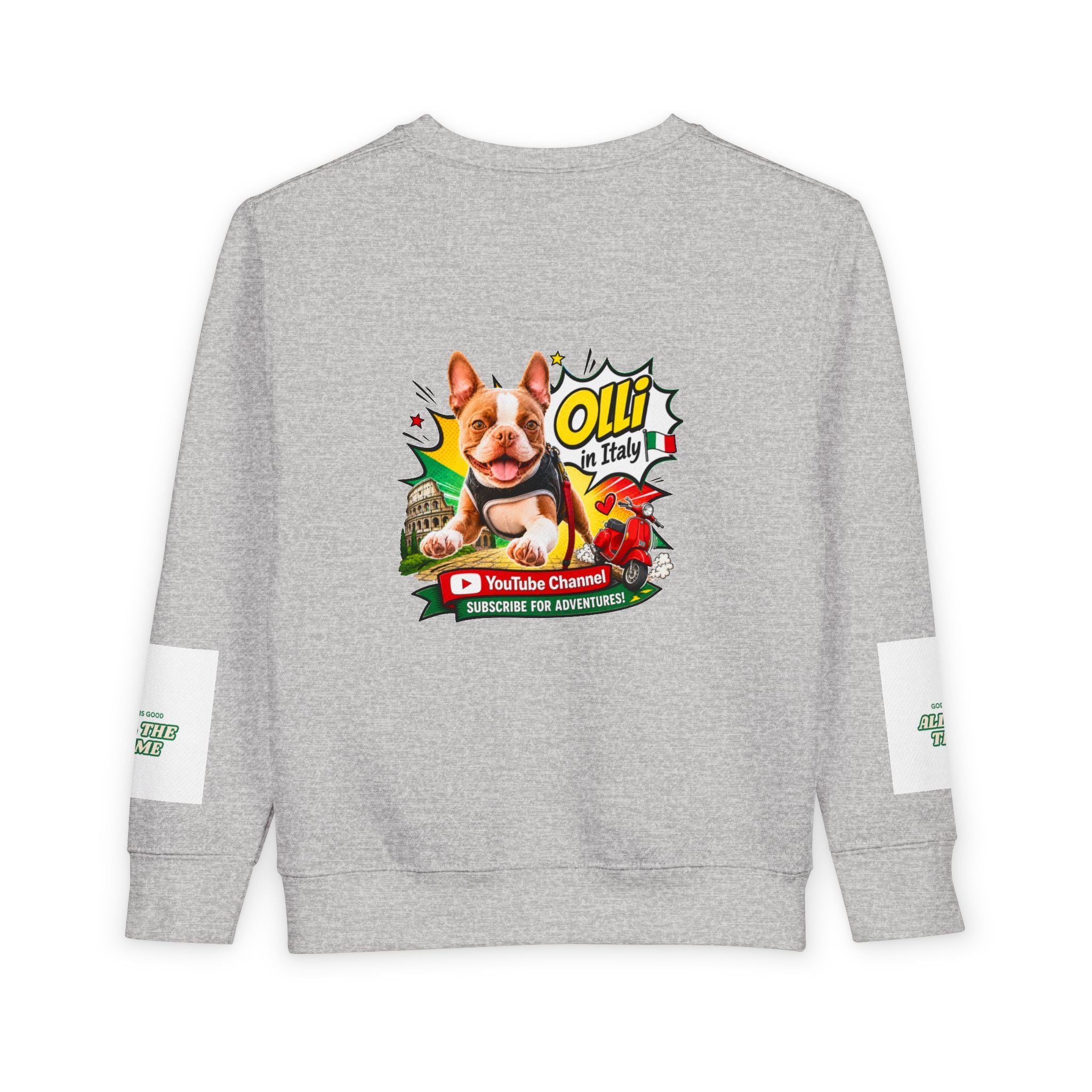 Toddler Sweatshirt - "Olli in Italy" Cute Boston Terrier Puppy Travel Crewneck