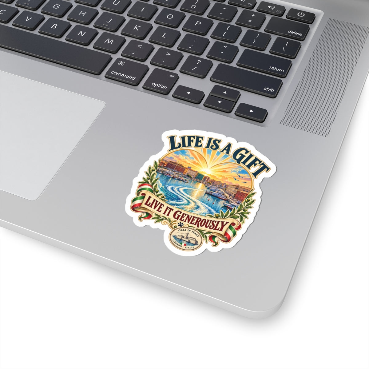 Life Is a Gift Sticker — Scenic Inspirational Kiss-Cut Sticker ("Live It Generously")