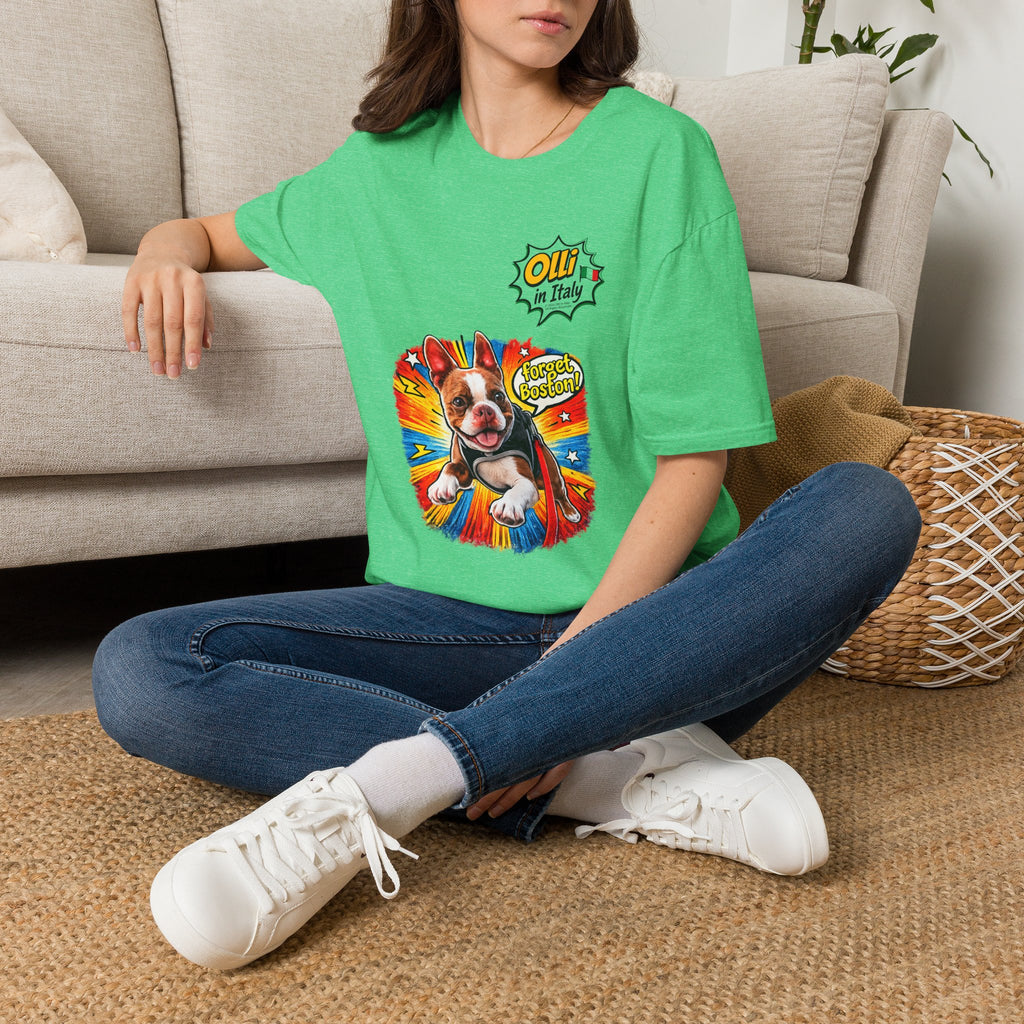 Olli in Italy "Forget Boston" Graphic T-Shirt — Colorful Dog Pop Art Tee