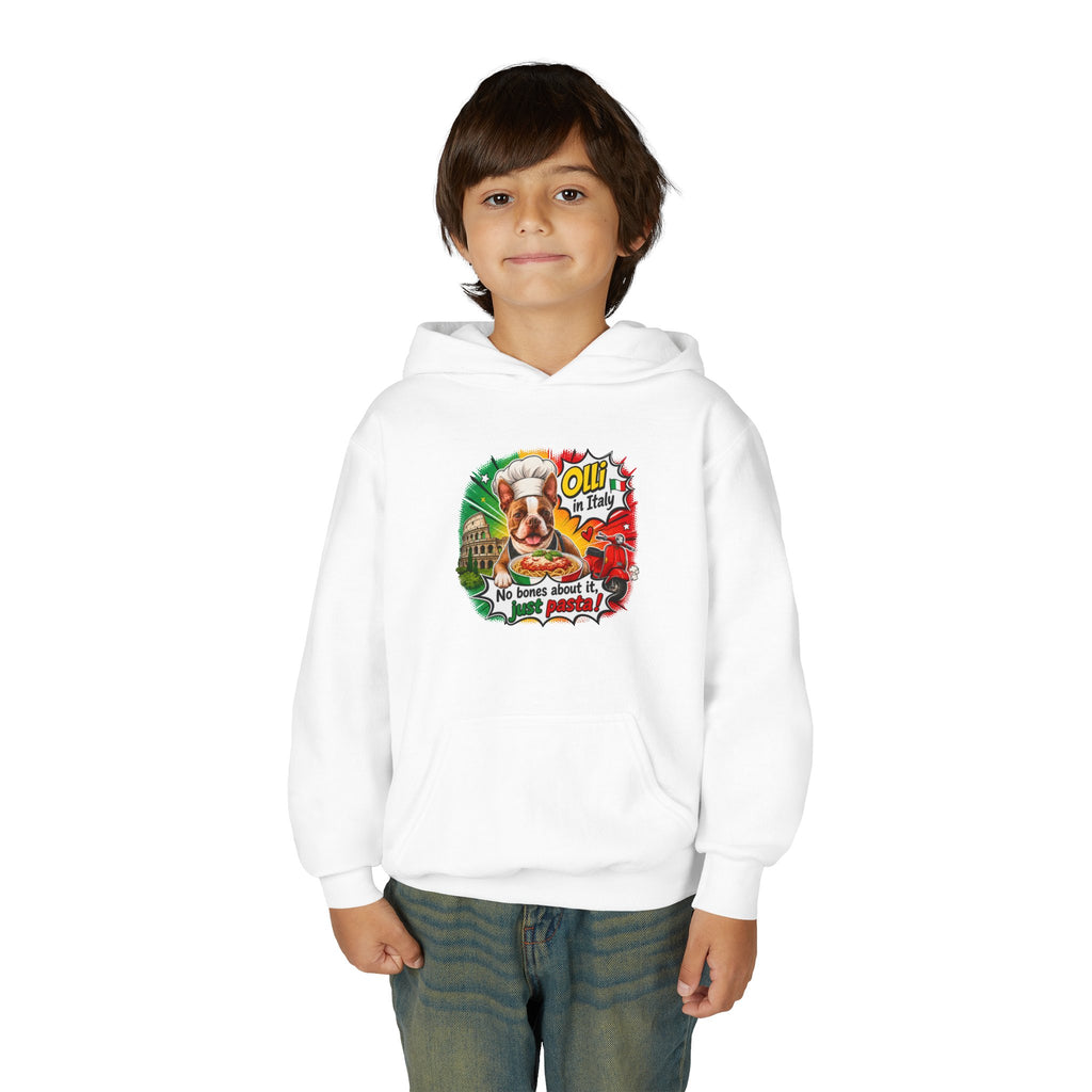 Youth Hoodie — "Olli in Italy" Boston Terrier Sweatshirt