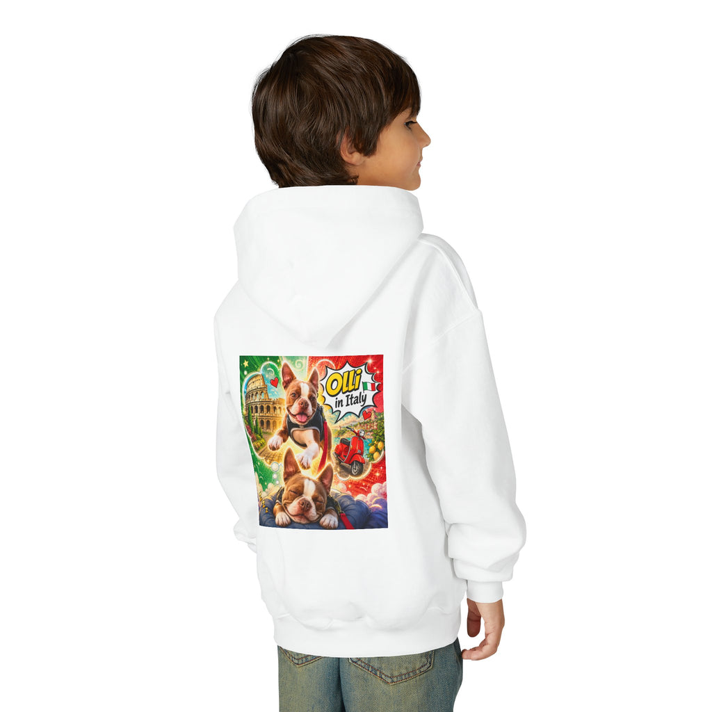 Youth Hoodie — "Olli in Italy" Boston Terrier Sweatshirt