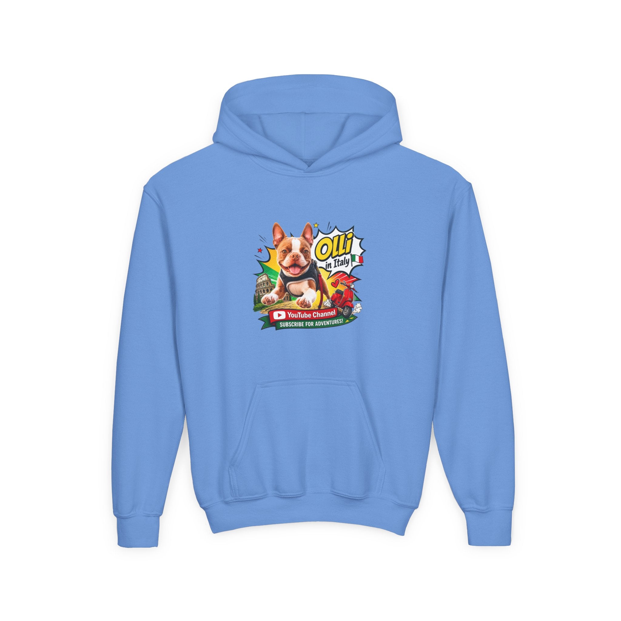 Olli the Boston Terrier in Italy Hoodie — "My Nose Says This Way" Youth Pullover