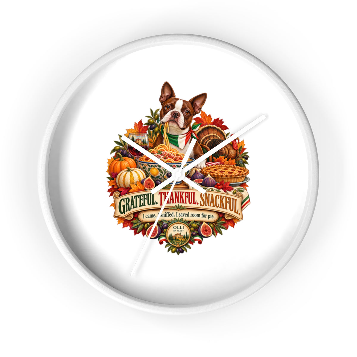 Thankful Pup Thanksgiving Wall Clock — Autumn Harvest Dog Decor