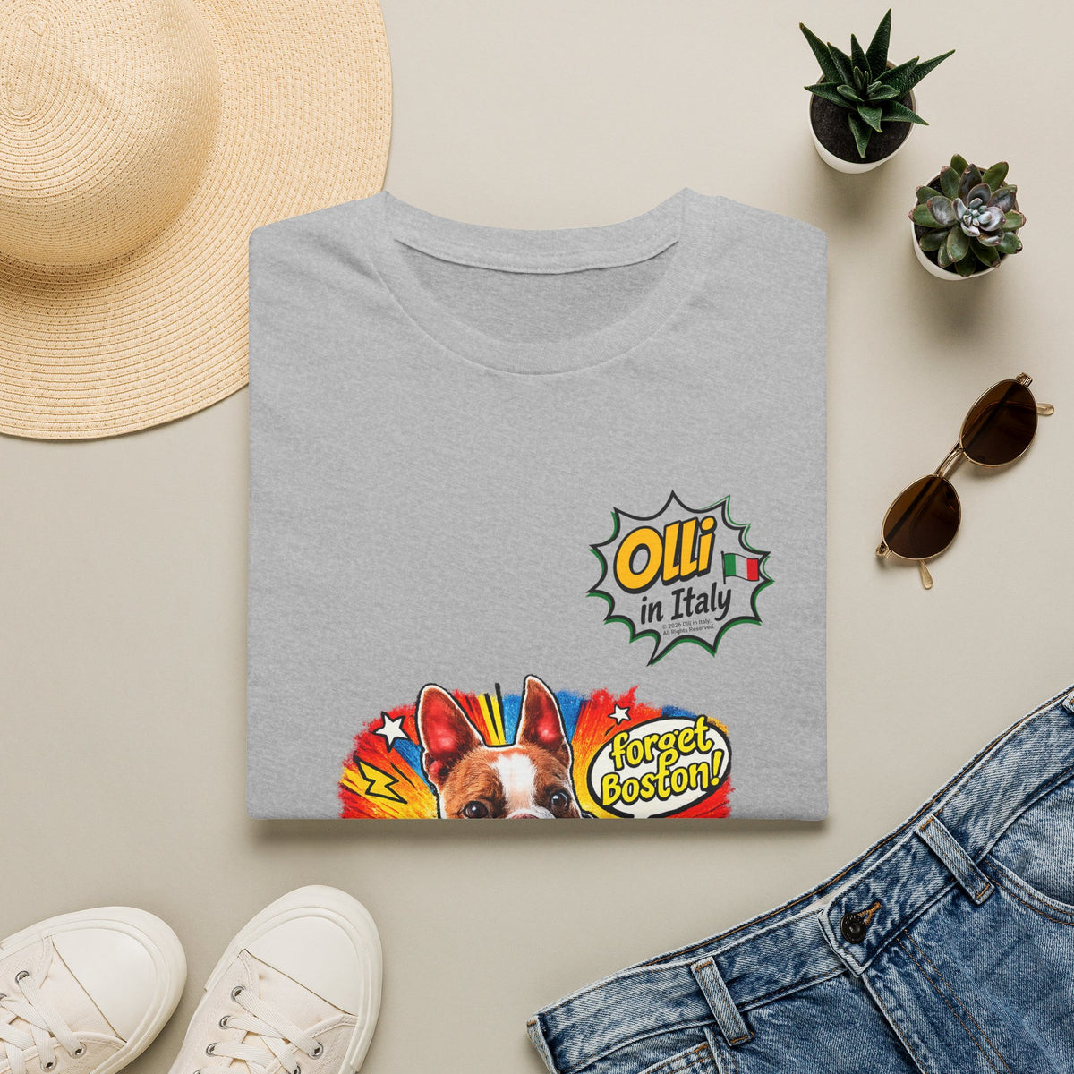 Olli in Italy "Forget Boston" Graphic T-Shirt — Colorful Dog Pop Art Tee