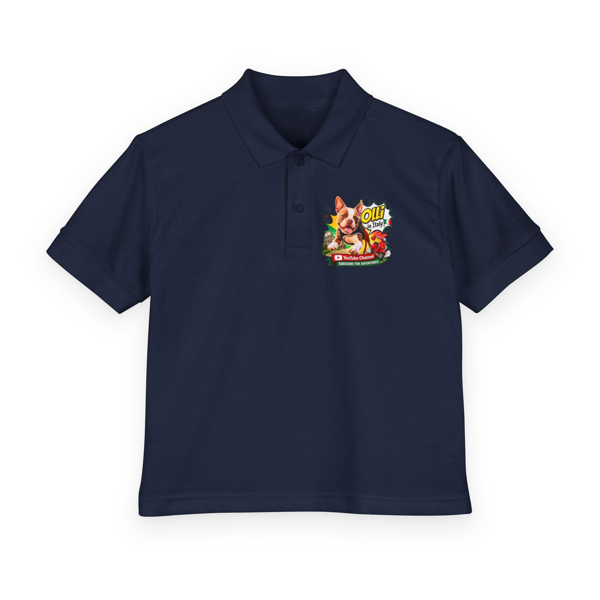 Olli the Boston Terrier In Italy DryBlend® Youth Jersey Polo