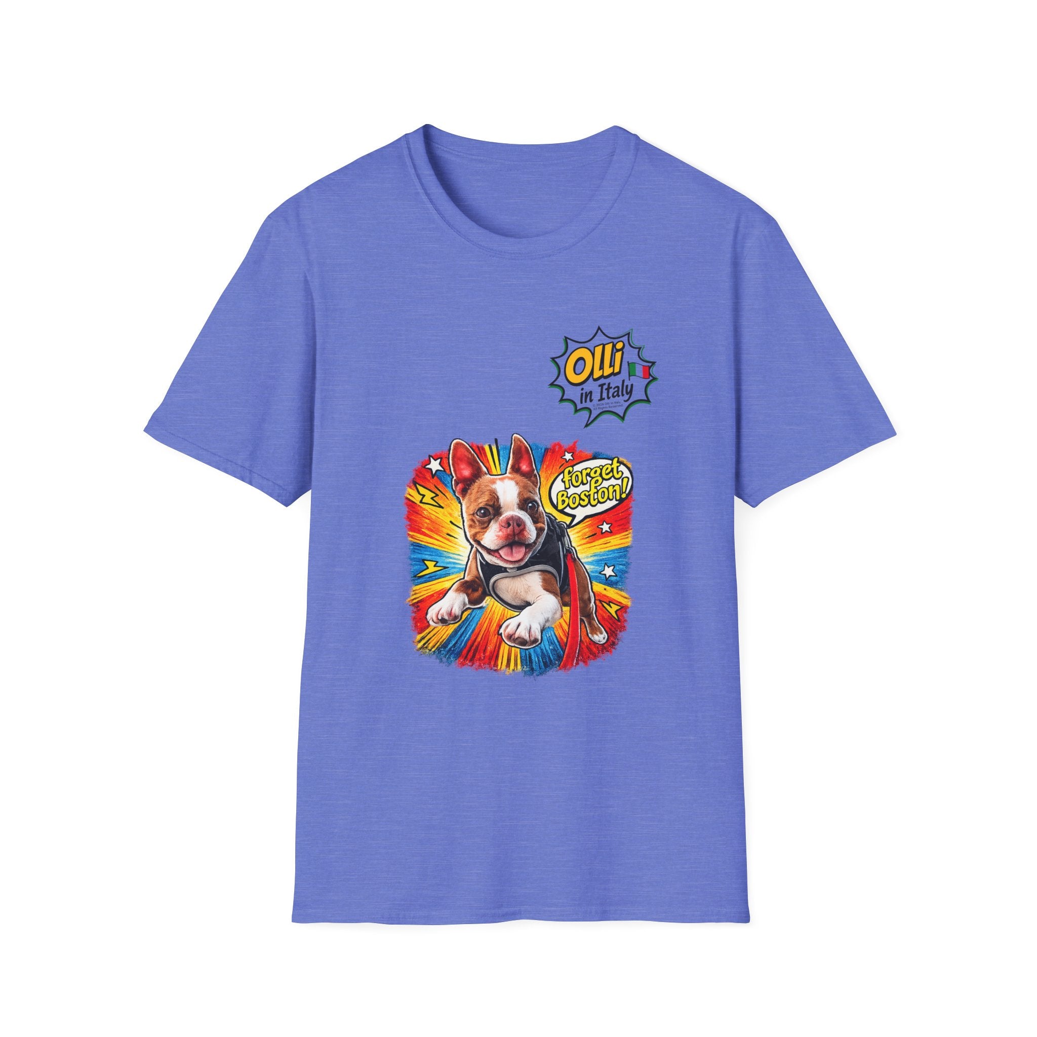 Olli in Italy "Forget Boston" Graphic T-Shirt — Colorful Dog Pop Art Tee