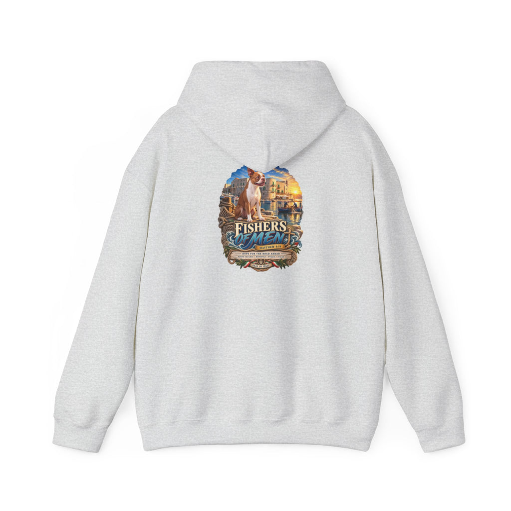 Fishers Indiana Hoodie — Vintage Lakeside Harbor Illustration